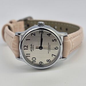 Acqua Timex Women's Watch 24MM Gold Dial New Pink Leather Bands New Battery